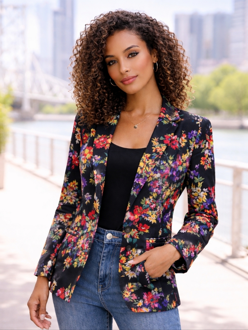 Liverpool NWT Floral Print Black Blazer Jacket for Women